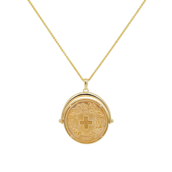 Spinning Swiss Franc Gold Coin Necklace | 4.90GMS