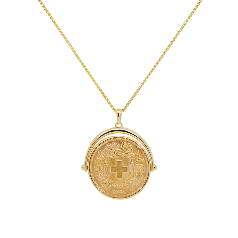 Spinning Swiss Franc Gold Coin Necklace | 4.90GMS