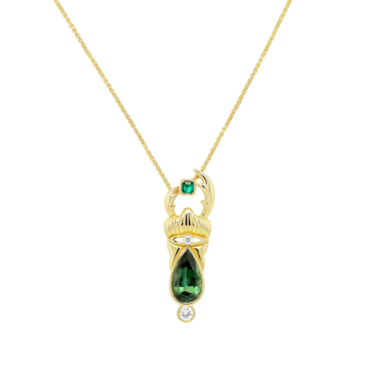 Stag Beetle Necklace | 4.50GMS 2.10CTW | Tourmaline + Emerald