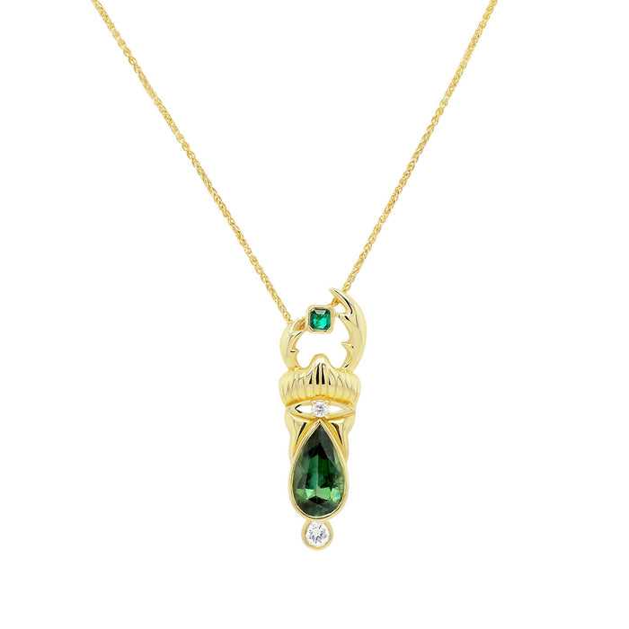 Stag Beetle Necklace | 4.50GMS 2.10CTW | Tourmaline + Emerald