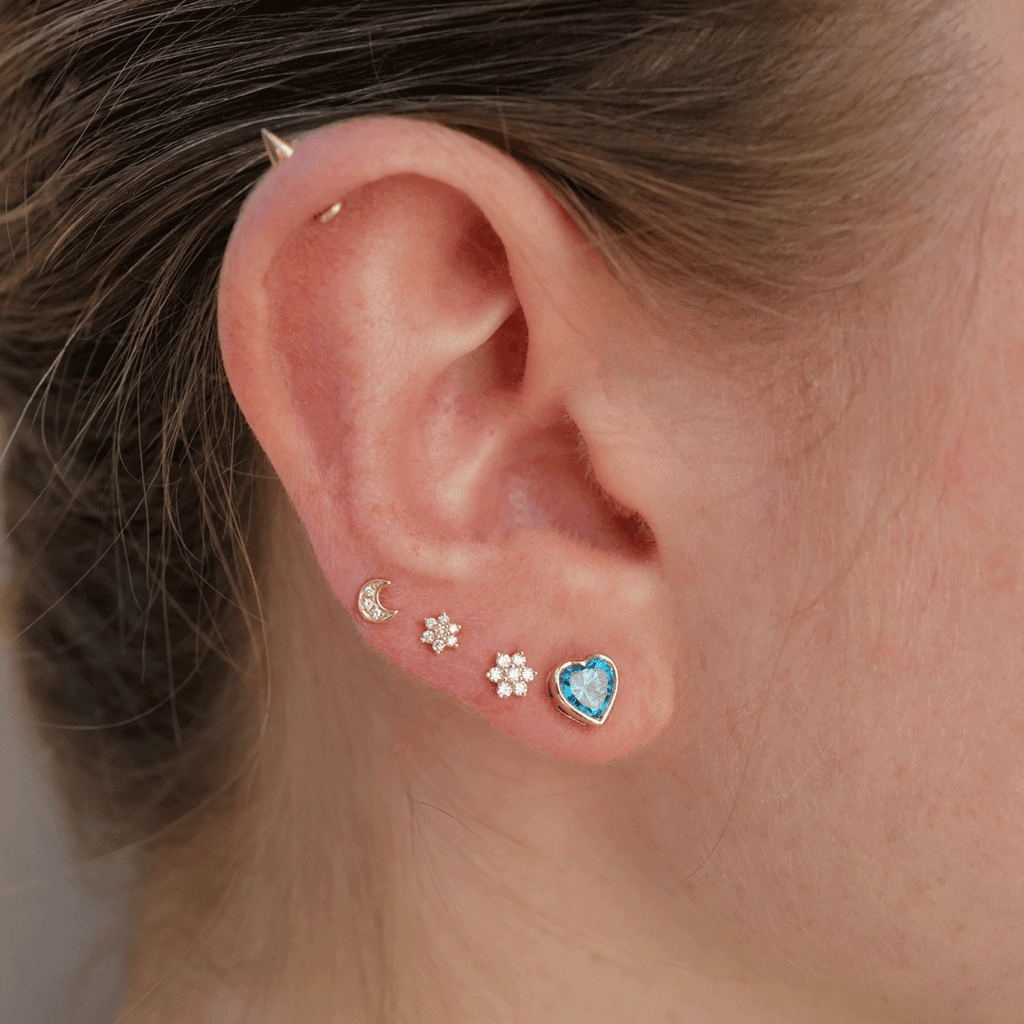 Open Curve 3 Diamond Threaded Flat Back Earring, .3GMS .07CT