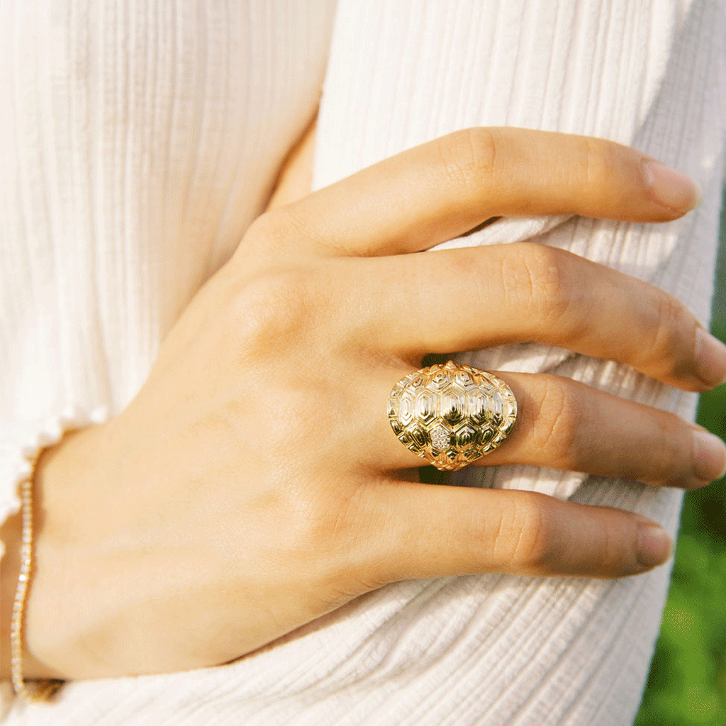 14K Evil Eye Diamond Signet Ring with Brown Diamonds and Black Diamonds - Women's Statement Jewelry by Porter Lyons, White Gold Diamond / 6