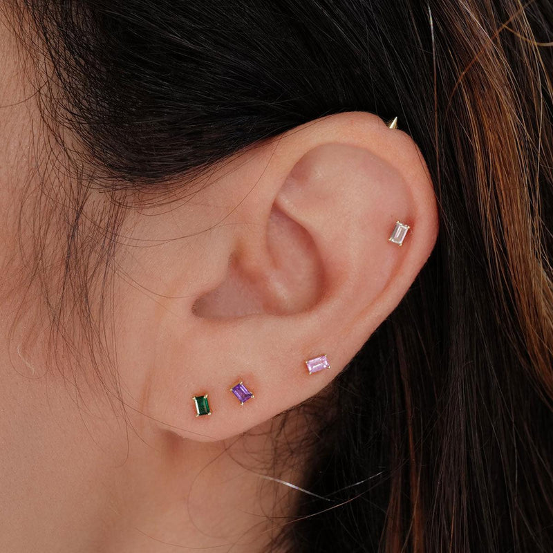 Mini Baguette Emerald Threaded Flat Back Earring | .5GMS .10CT | Single - Porter Lyons