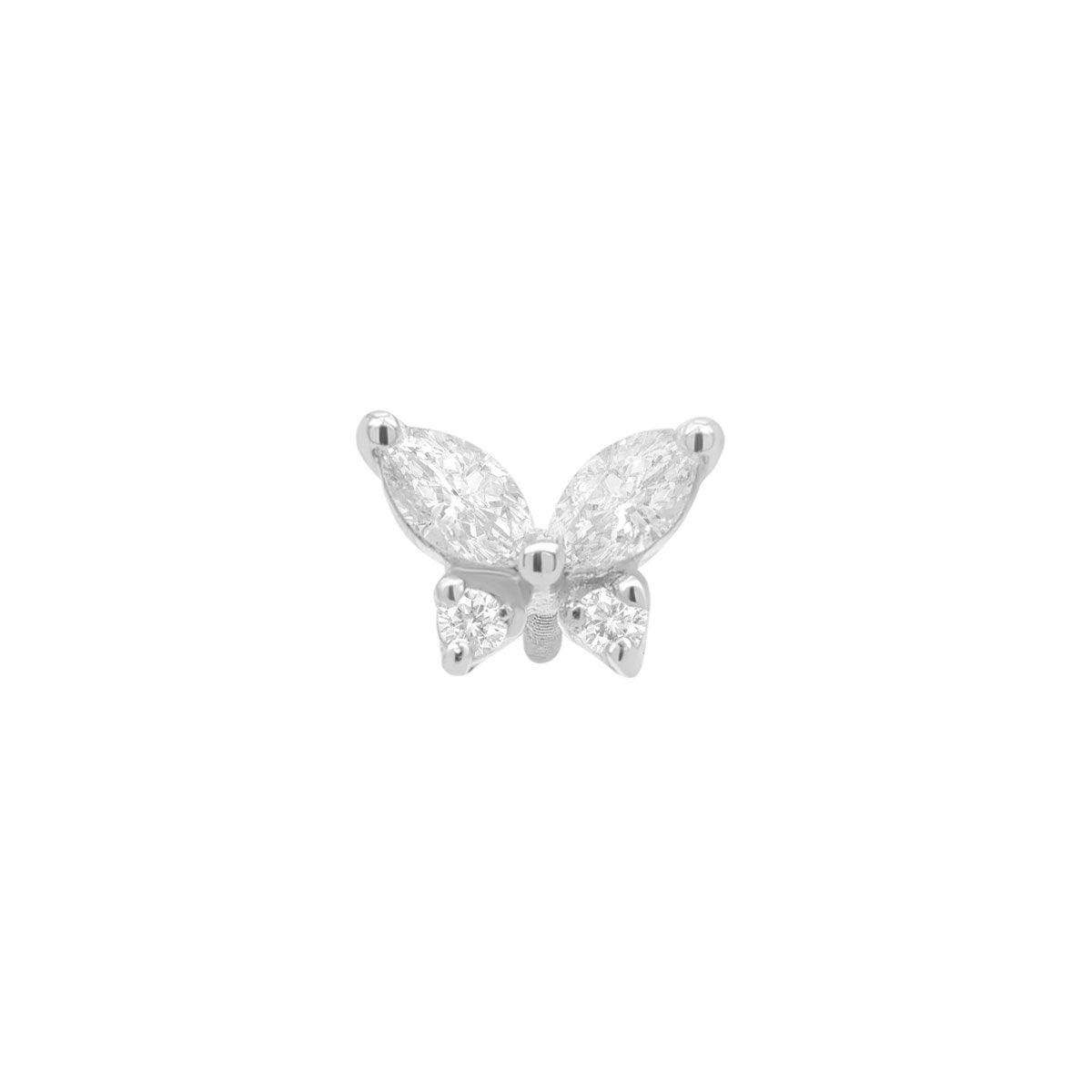 Butterfly Threaded Flat Back Earring | 0.3GMS 0.1ct | Single, White Gold Diamond / 5mm