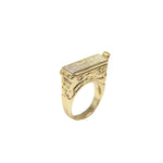 Closed diamond compartment on 14K Yellow Gold Cypress Poison Ring