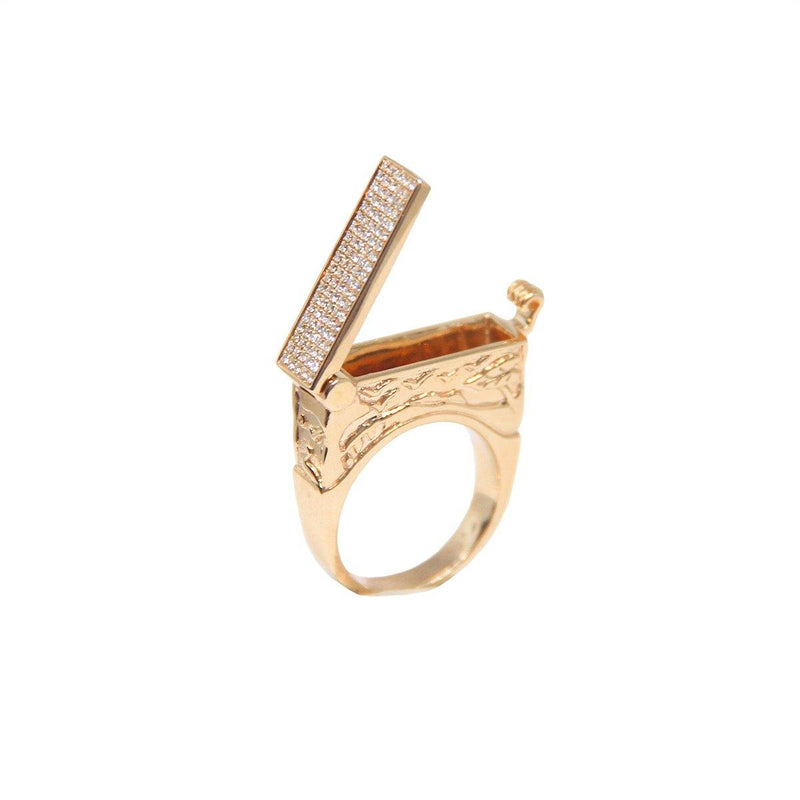 14K Rose Gold Cypress Poison Ring with open diamond compartment