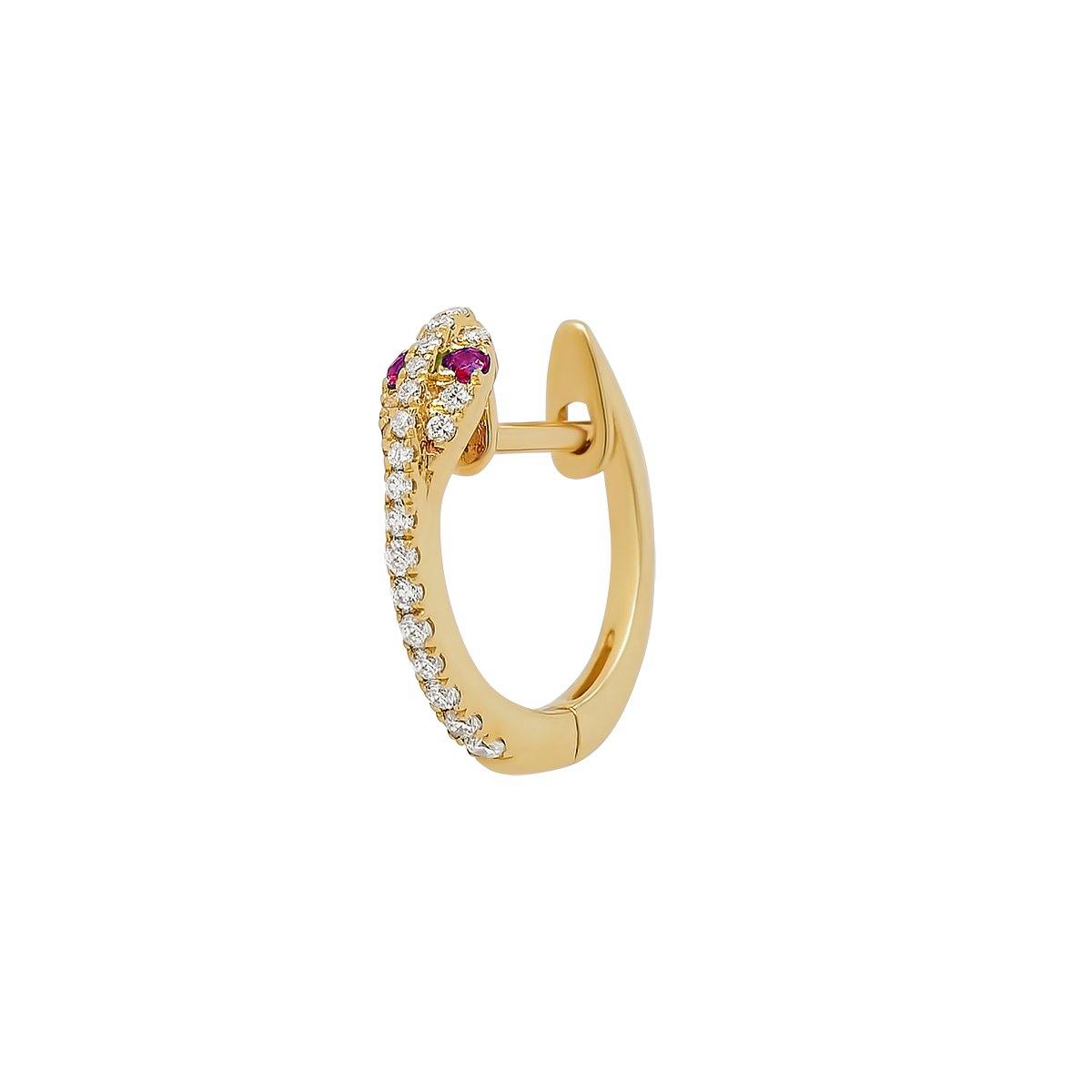 Mini Diamond Snake Hoop - Ruby Eyes | .85GMS .09CT | Single - Porter Lyons