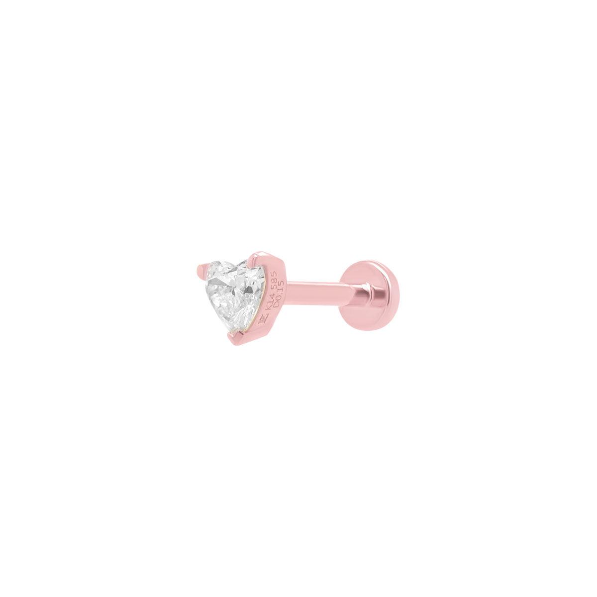 Diamond Cut Heart Shape Child Stud Earrings Screw Back 14K Solid