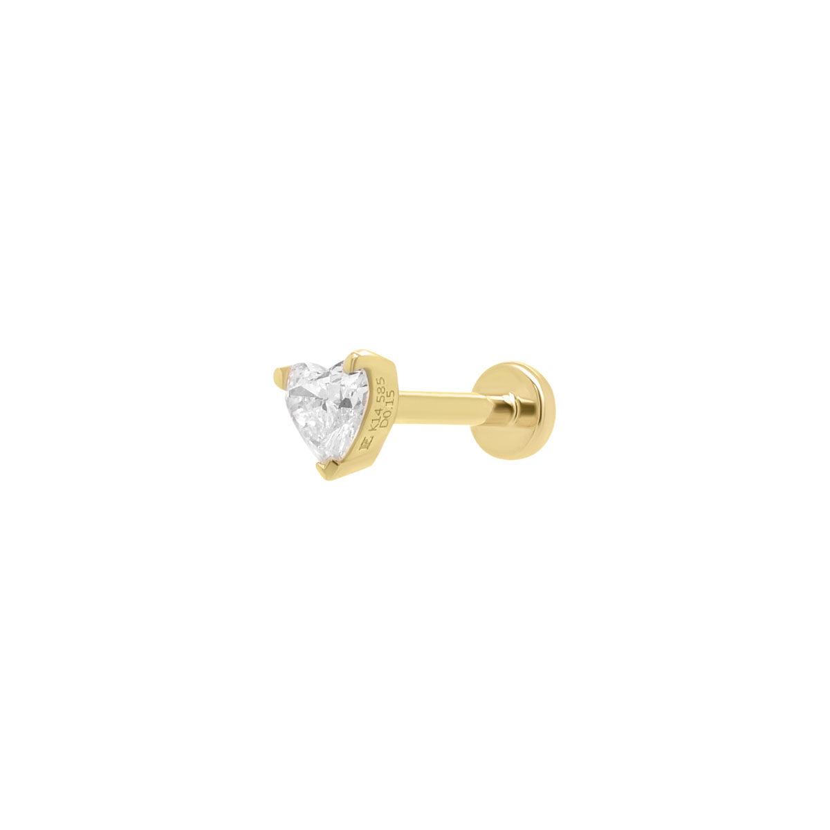 Mini Diamond Heart Threaded Flat Back Earring | .6GMS .3CT | Single - Porter Lyons