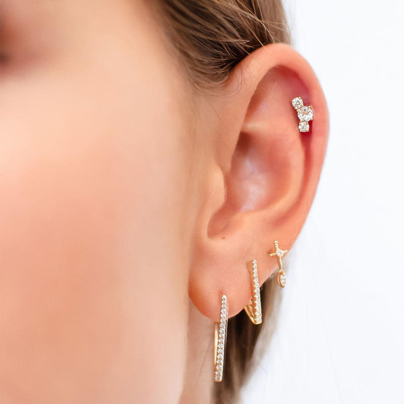 Luxe Open Curve 3 Diamond Threaded Flat Back Earring | .4GMS .25CT | Single