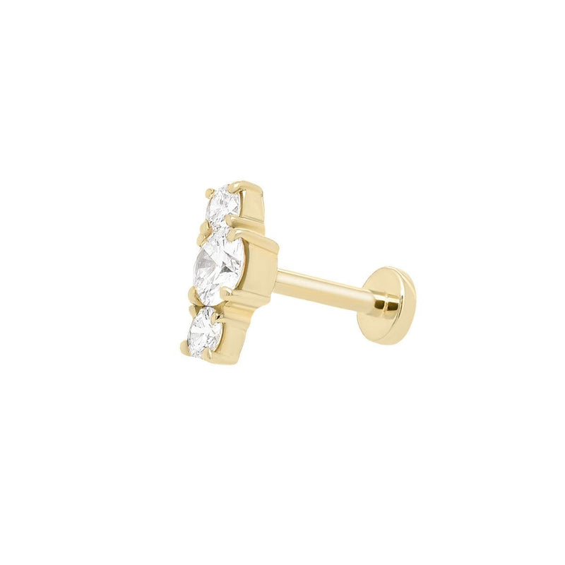 Luxe Open Curve 3 Diamond Threaded Flat Back Earring | .4GMS .25CT | Single - Porter Lyons