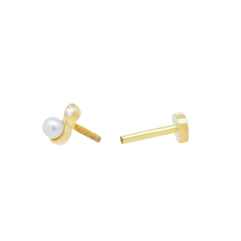 Pearl Diamond Duo Threaded Flat Back Earring | .25GMS .01CT | Single
