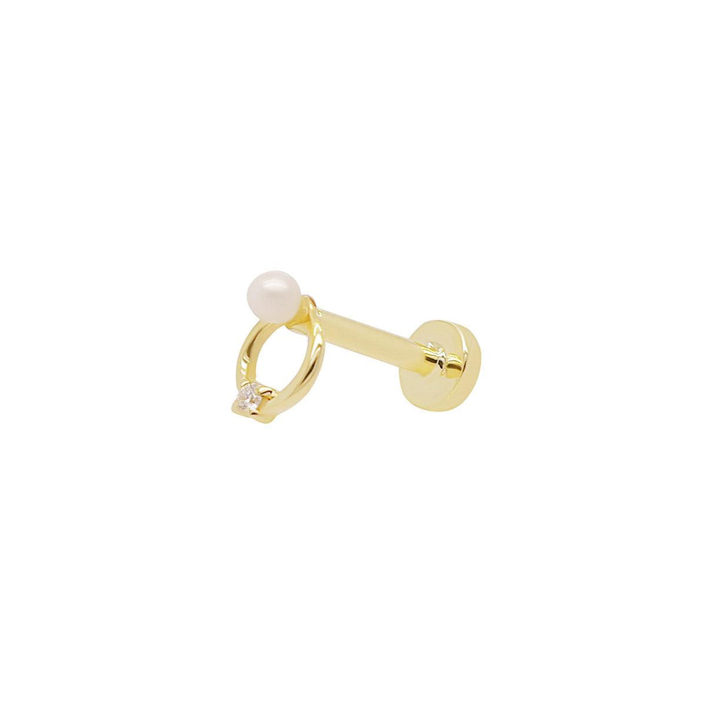 Pearl Diamond Orbit Threaded Flat Back Earring  | .25GMS .01CTW | Single