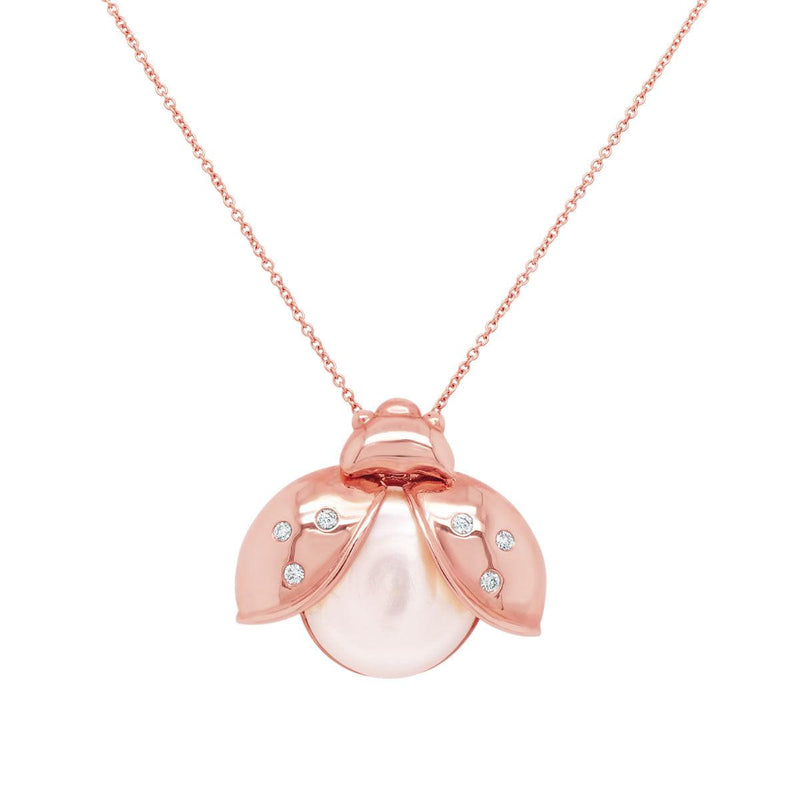 Pearl Lady Bug Necklace - Rose Gold | 5.5GMS .10CT