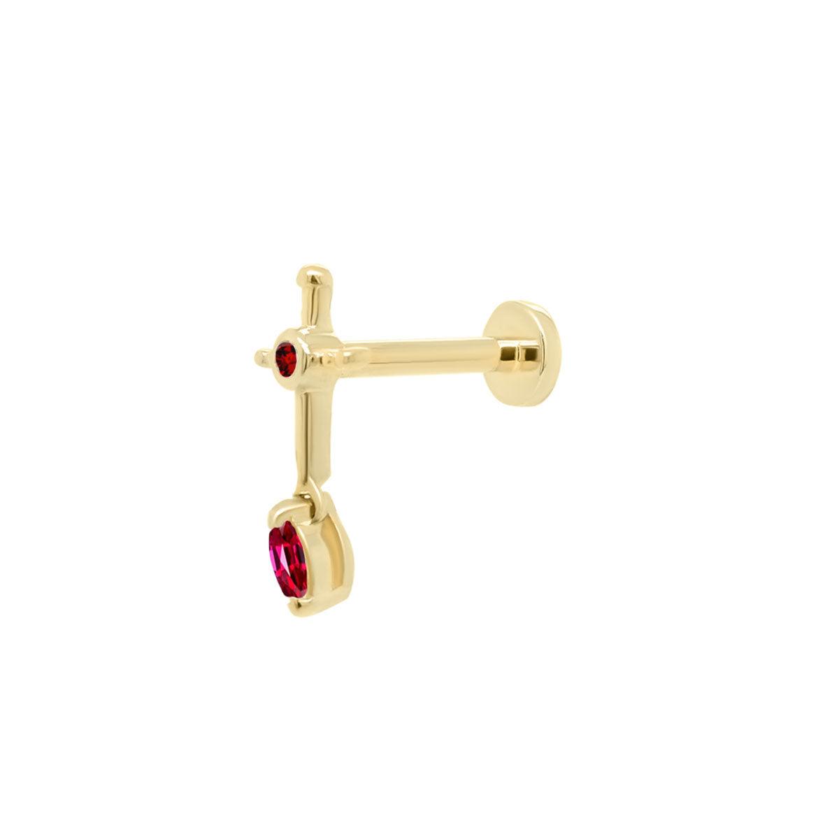 Sacrifice Sword Threaded Flat Back Earring - Ruby | .30GMS .03CT | Single - Porter Lyons