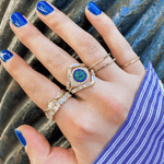 Evil Eye Protector Ring with Sapphires, Emeralds, and Diamonds on hand