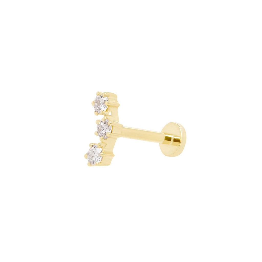 Star Open Curve 3 Diamond Threaded Flat Back Earring | .35GMS .1CT | Single