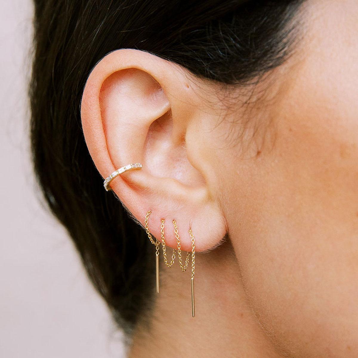 Threader Earrings | 14k outlet Solid Gold Earrings | Chic Earrings